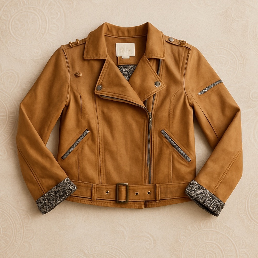 Thread & Supply Tan Camel Brown Faux Leather Moto Jacket